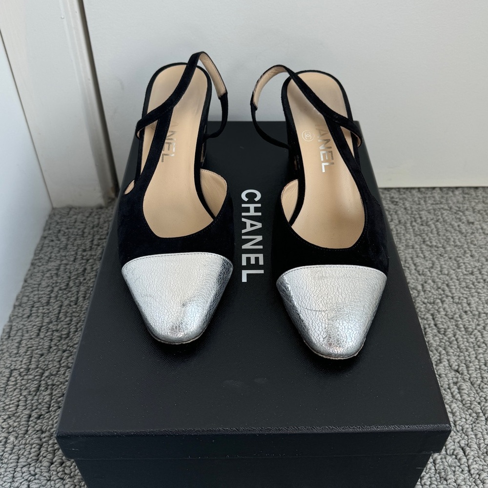 Chanel Toe Cap Slingback Heels